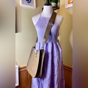 New crossbody bag taupe 28cm with dust bag and pink felt insert. Evelyne Style